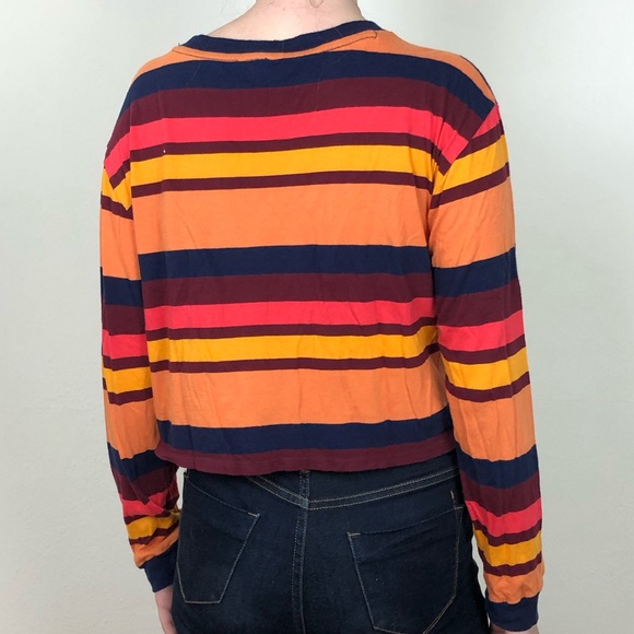 Guess Striped Long Sleeve Crop Top - Picture 2 of 4